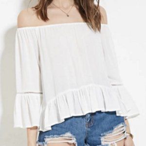 White peasant blouse ruffled top